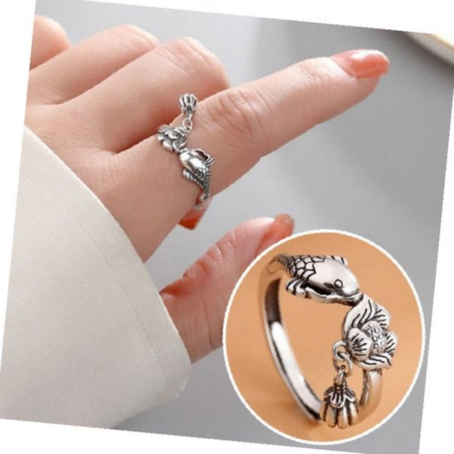 잉어 반지 연꽃 조각 오픈형 동양풍 물고기 장식 여성 액세서리