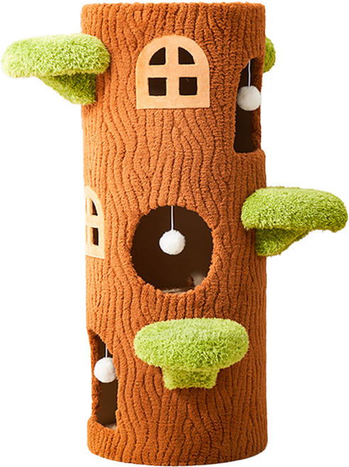 시그니프 고양이 3단 통나무 숨숨집 캣타워 하우스 브라운 스크래쳐, 1개