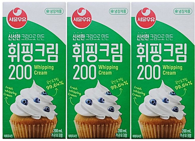 서울우유 휘핑크림 200mL x 3개, 1세트, 600ml