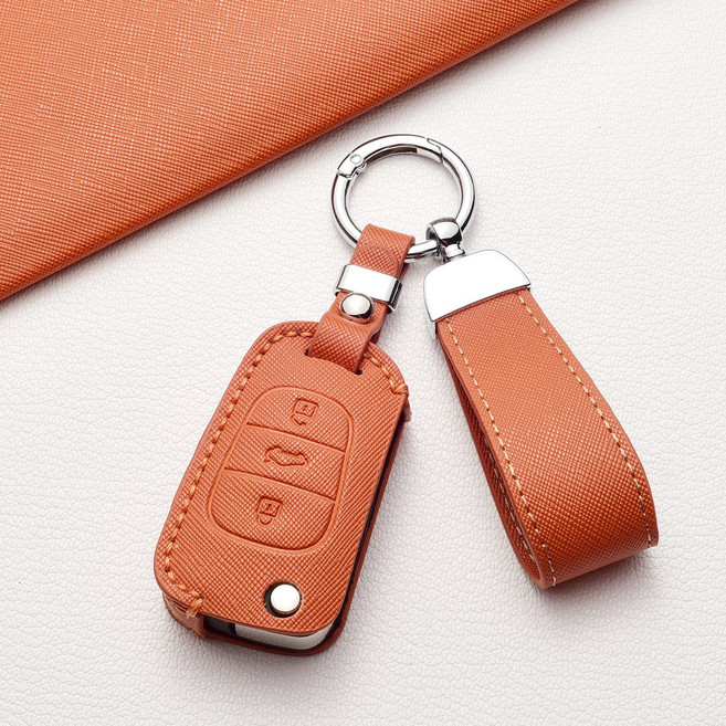 현대/기아 3단 폴딩 키커버 클래식 체크무늬 세련된 고급감 방scratch 내구성 전 차종 호환 (아반떼/쏘나타/K5 등), C타입(3버튼), 주황갈색