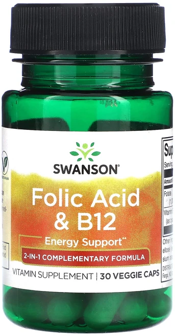 스완슨 폴릭 애시드 & B12 30 베지캡슐, 1개, 30정 - 쿠팡
