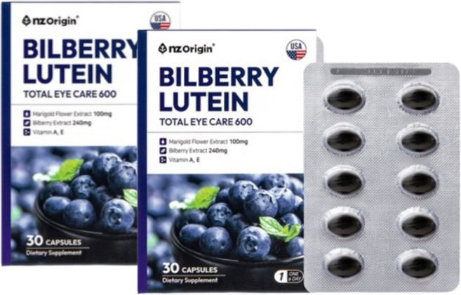 엔젯오리진 빌베리 루테인 토탈 아이케어 비타민A 마리골드꽃 루테인 20mg, 2개
