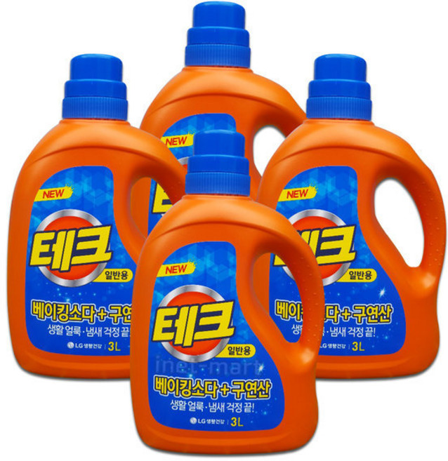 베이킹소다+구연산 액체세제 일반용, 테크 베이킹소다+구연산 실내건조 액체세제 일반 용기 3, 4개, 3L