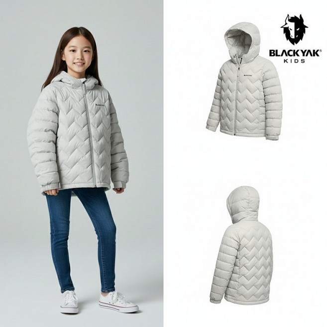 [백화점 출고] 블랙야크 키즈 패딩 남아 여아 리즈T 다운 자켓 실버 그레이 후드 하프 점퍼
