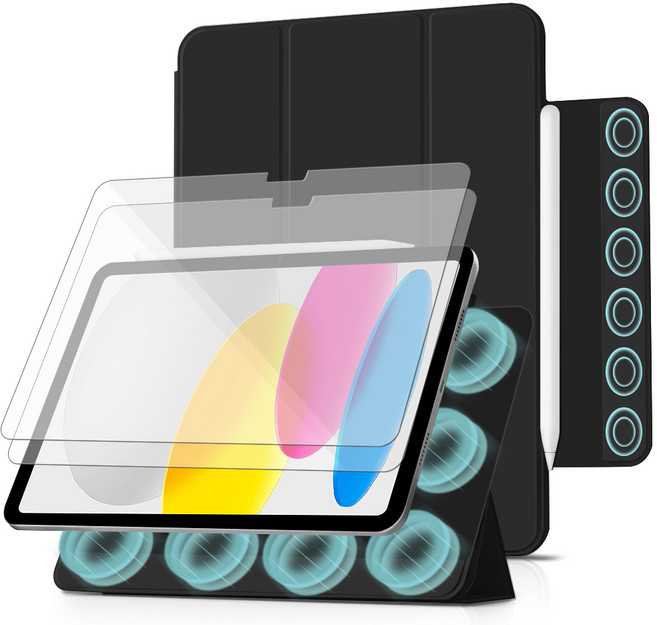 더조은셀러 2단 분리 폴리오 마그네틱 스탠딩 케이스, 블랙, 1세트