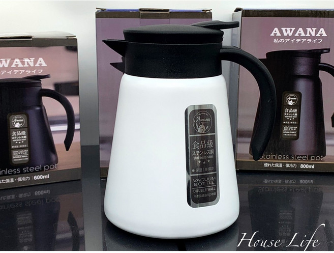 AWANA 日式不鏽鋼真空保溫壺, 1個, 白色,600ML