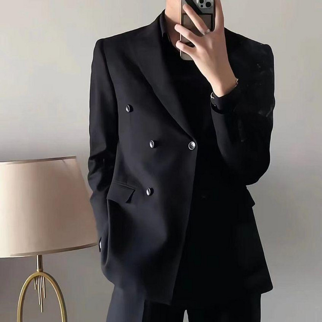 블랙 남성 봄가을 비즈니스 자켓 더블버튼 정장 세트
