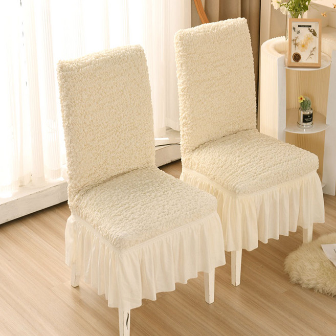 진하다 스판 의자커버 식탁 북유럽 프릴 벤치 리폼, 아이보리, 1개