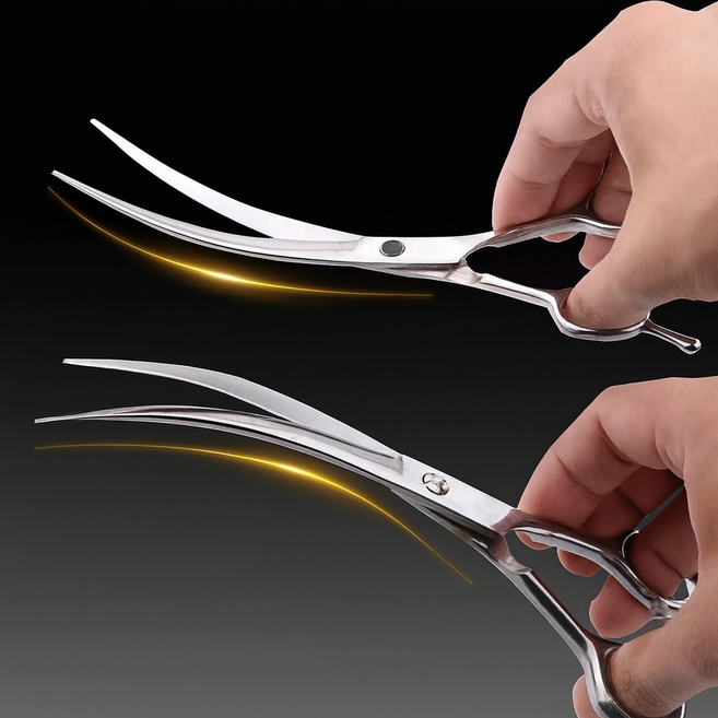 위시피키 숱가위 곡선가위 강아지 미용가위, 1세트(숱가위+곡선가위)