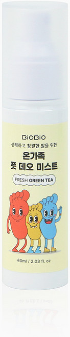 비오비오 온가족 풋데오미스트 풋케어 스프레이 발냄새 발각질제거제 미스트 그린티향, 60ml, 1개, 1개입