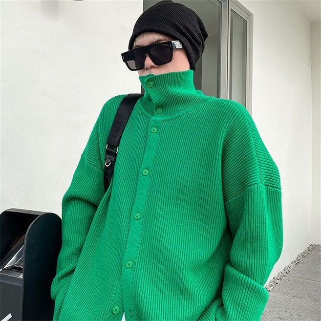 AOKADA 남성 가을 겨울 아가일 니트 가디건 아웃도어