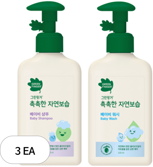 그린핑거 촉촉한 자연보습 베이비 워시 320ml + 베이비 샴푸 320ml, 3세트