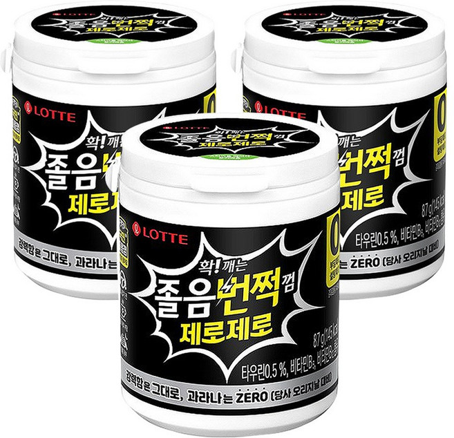 롯데 졸음번쩍껌 제로제로 용기 87g 3개