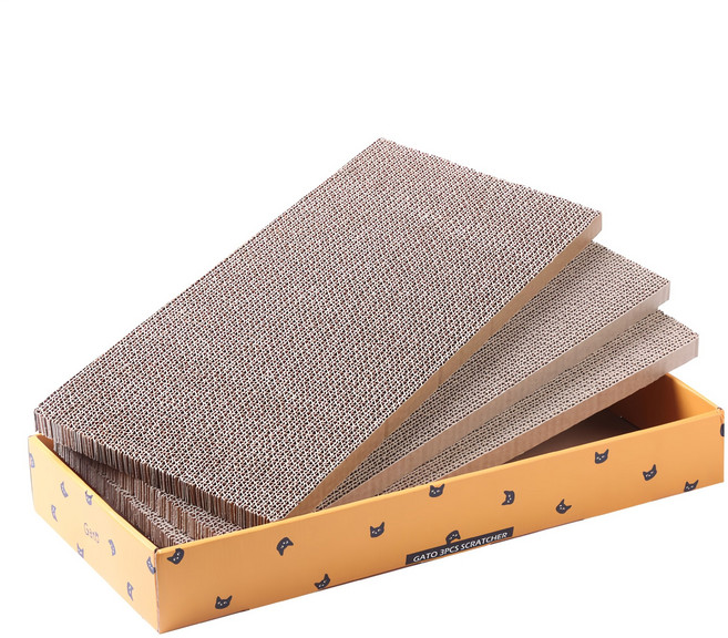 가또나인 3PC 옐로 평판형 스크래쳐 + 전용 캣닢 가루, 혼합색상, 1세트