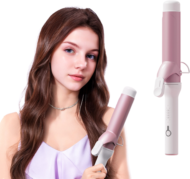 KIBOER 40MM 봉고데기 블링컬 속열 4단계 온도조절, 핑크