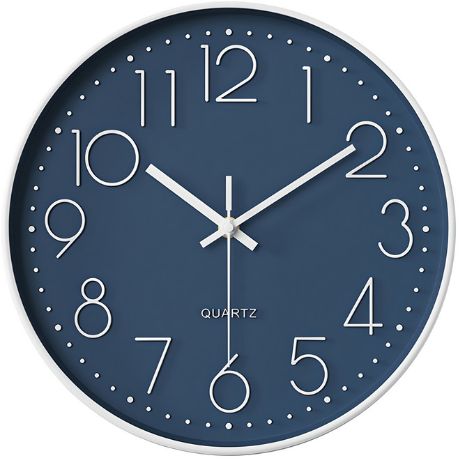 루아즈 인테리어 무소음 원형 아날로그 베이직 벽시계 30cm, 네이비