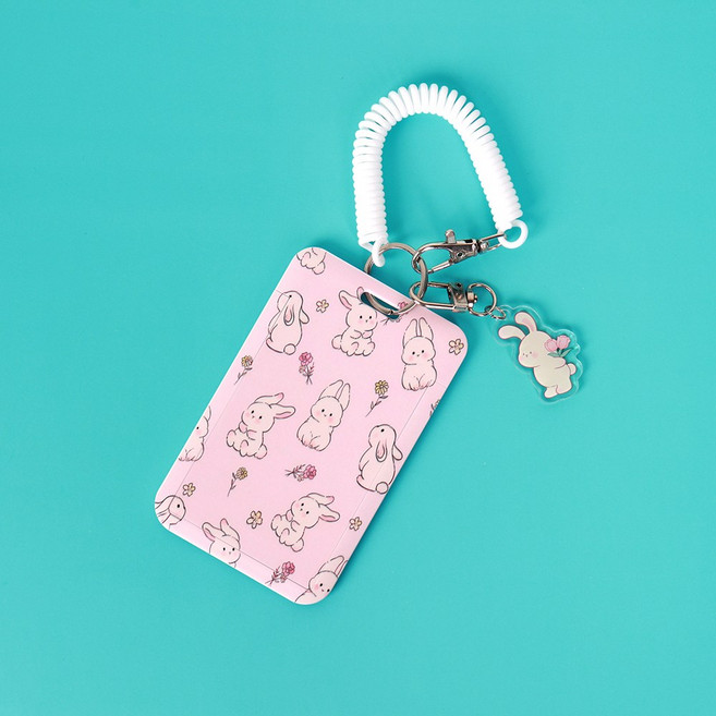 몽글몽글 핑크 아기토끼 카드홀더 사원증 시간표 케이스 스프링스트랩 토끼 키링
