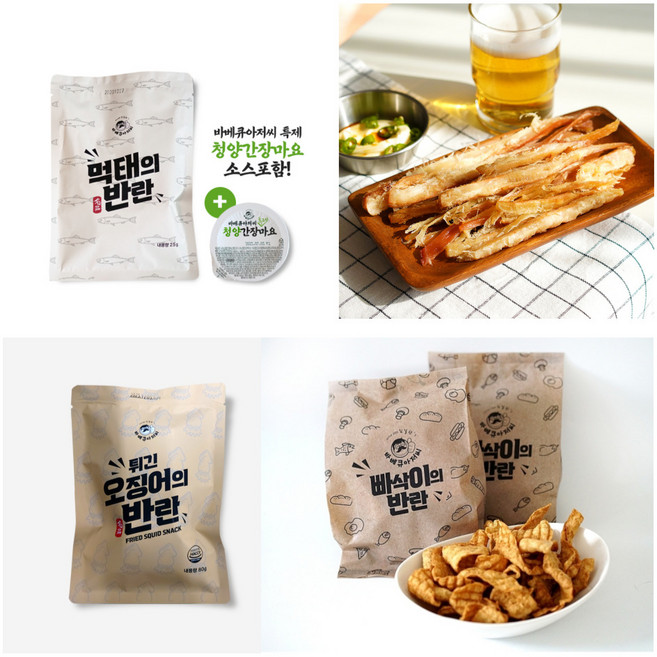 바베큐아저씨 빠삭이 어포튀김 페스츄리 오징어 먹태 오징어 튀김 4종세트, 80g