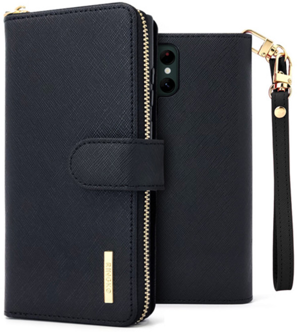 RINGKO SAFFIANO 가죽 지퍼 월렛 다이어리 휴대폰 케이스