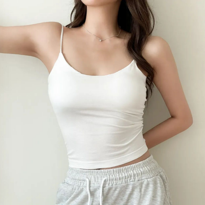 IAWI U넥 캡내장 크롭 끈나시 무지 민소매 브라탑