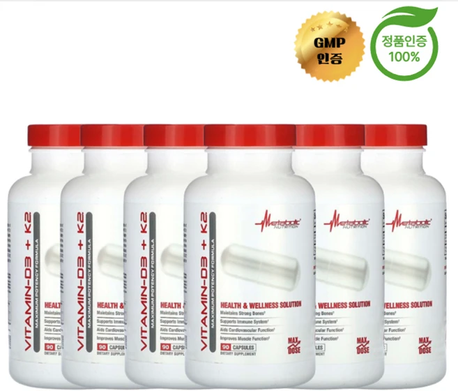 3+3 메타볼릭 뉴트리션 비타민D3 + K2 캡슐 90정, 6개, 90회분 - 쿠팡