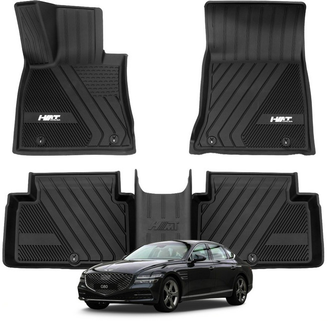 에이치엠티 TPE 자동차매트 풀커버 3D 바닥카매트, 제네시스, G80(RG3)(20년04월~23년12월), 블랙