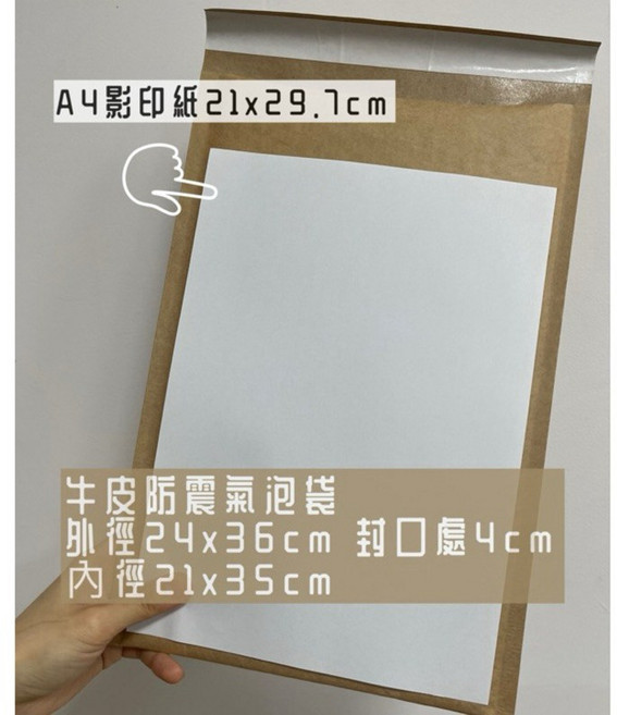 Fion 台灣製作牛皮防震氣泡袋 - A4/B5 尺寸, 1個, 外徑尺寸24x36cm