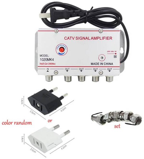 TV 안테나 신호 증폭기 23468 방법 2030db catv 디지털 케이블 tv 상자 실내 220v 5060hz 조정 가능한 이득, 1-20db 1 in 4 out 1w