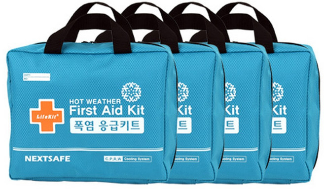 세이프쿱 폭염대응 4세트[폭염응급키트 블루 HW4-blue]넥스트세이프 가방형 산업현장 대량 판촉 홍보 건설 현장 주민 복지 트래킹 산악 도로 공사 학교 기관 협회, 4개