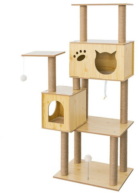 毛孩的秘密生活 三景二房家庭式貓宅 貓跳台/貓抓板/貓爬架/貓咪別墅, 原木色, 1個