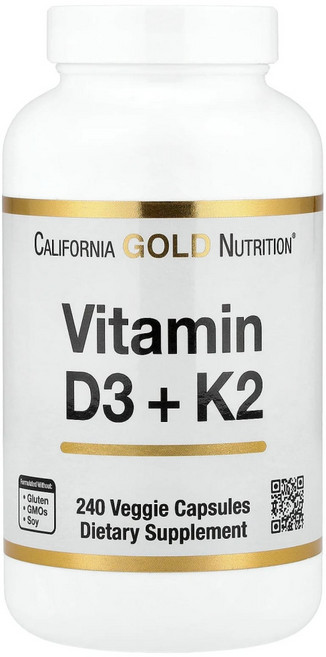 캘리포니아골드뉴트리션 비타민 D3 + K2 베지캡슐, 1개, 240정