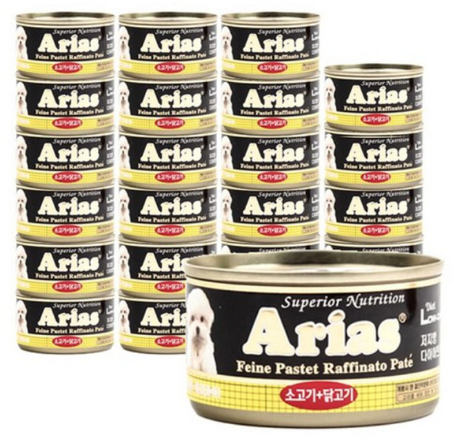 Arias 강아지 저지방 다이어트 캔, 소+닭, 100g, 24개