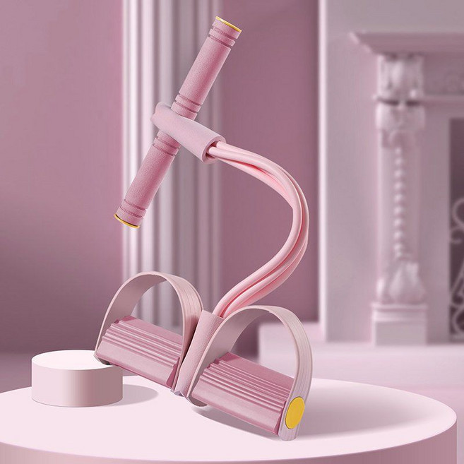 어린이 소연비 스트레칭기 등어깨 발걸이 라텍스 밴드 척추자세 홈트 운동기구, 분홍색 네 가닥 페달 풀러