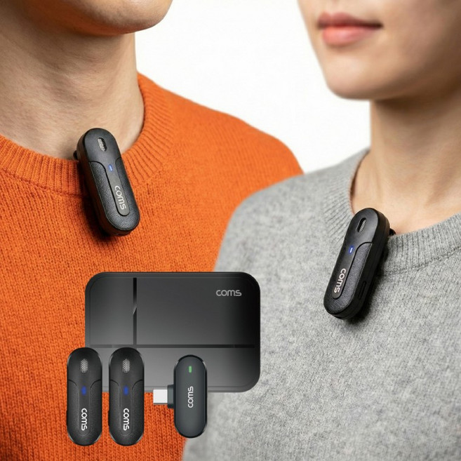 듀얼 블루투스 무선 핀마이크 ASMR 유튜브 방송용 미니형 송수신기 COMS VA346, 상세페이지 참조, 본품