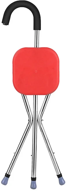 접이식 의자 지팡이 캠핑 할머니 장애인 하이킹 할아버지용 최대 10kg 지지 가능, 01 Red