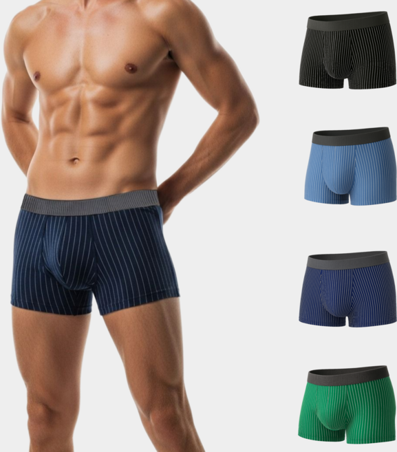 남성용 스트라이프 스판 드로즈 사각 팬티 4장 세트