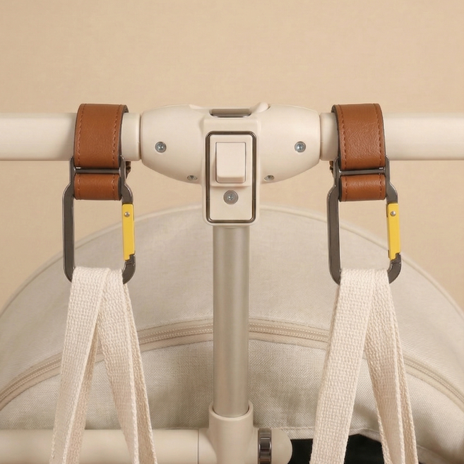 와티케 유모차 자전거 가방 걸이 가죽 스트랩 카라비너, 2개, 브라운