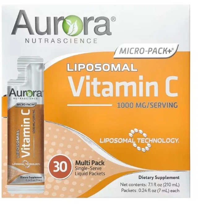 Aurora Nutrascience Micro-Pack+ 리포소말 비타민C 1 000mg 1회분씩 포장된 액상 팩 30개 각 7ml - 쿠팡