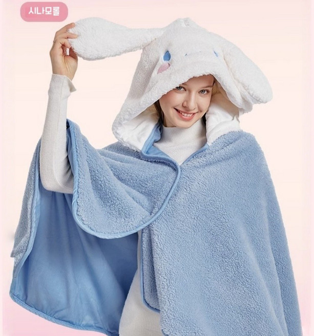 (아미자드) 산리오 귀여운 캐릭터 후드 낮잠 담요 사무실 에어컨 담요 망토 담요 무릎담요 가을 겨울 회사 카폐 네일샵 병원 친구 선물 키즈 학생 자습실 입는 후드 담요