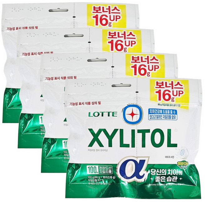 자일리톨 알파 껌 오리지널 리필 102g 4개