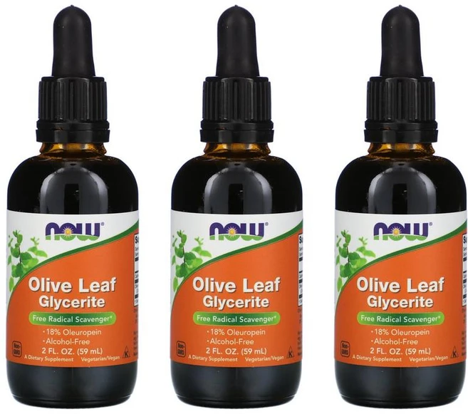 [2+1] NOW Foods 나우푸드 올리브 잎 글리세라이트 59ml 액상 글리세린 Olive Leaf Glycerite 3개 - 쿠팡