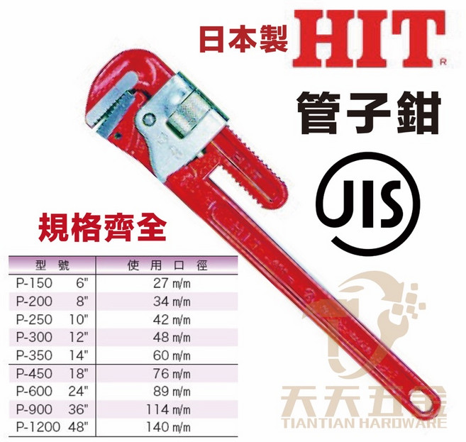 HIT 日本製 JIS 管子鉗 多尺寸選擇 專業級工具, 1個