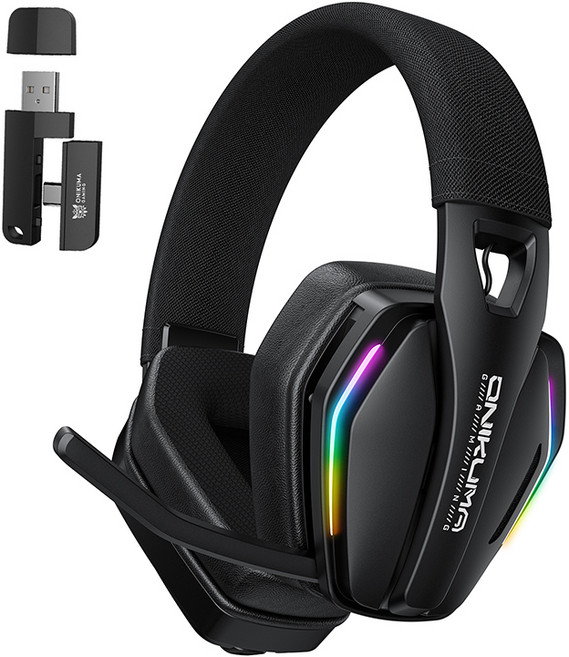 ONIKUMA 무선 게이밍 헤드셋 3모드 연결 가상 7.1 노이즈캔슬링 마이크 GT826, 블랙