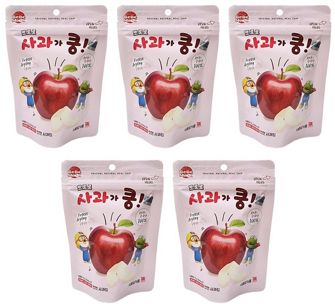 4위 - 뽀로로 사과가 쿵 X5개 국내산 동결건조 사과100% 천연사과칩 식품첨가물zero, 15g, 5개