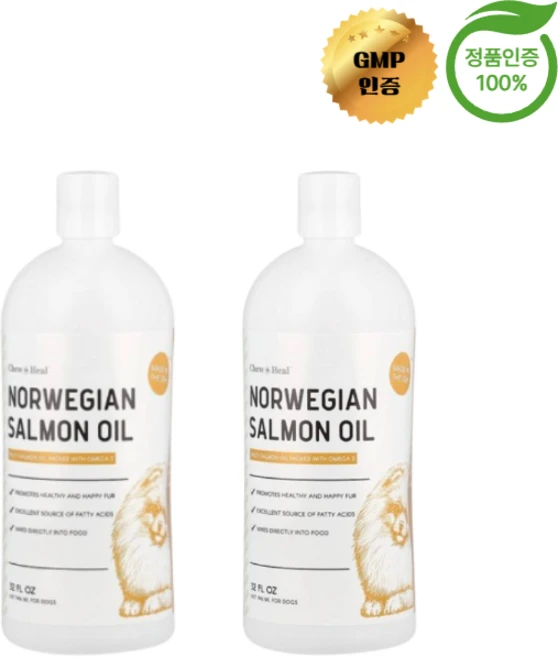 1+1 Chew + Heal 노르웨이산 연어 오일 반려견용 946ml, 2개, 오메가3 - 쿠팡