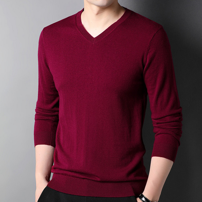 薄款100%純羊毛衫男士2023秋冬新款簡約修身毛衫純色細毛線毛衣男
