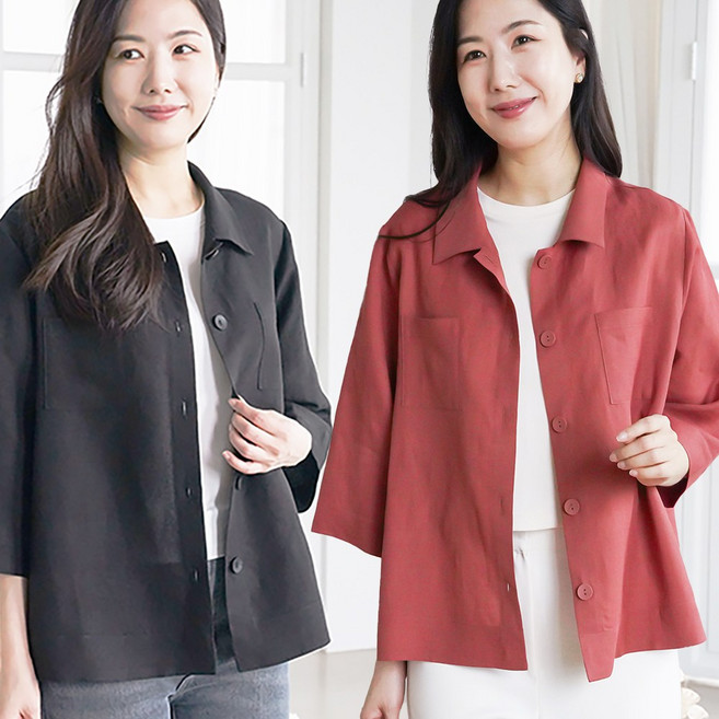 다미웨어 여성 오버핏 인견 린넨 7부 셔츠 블라우스