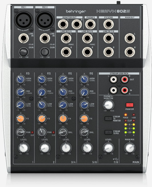 [재고보유] BEHRINGER 베링거 XENYX802S 제닉스 아날로그믹서 8채널 인터페이스 내장, 블랙, XENYX 802S