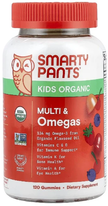스마티팬츠 키즈 오가닉 멀티 오메가 젤리 믹스 베리 체리 120구미 비타민 C D 올레산, 1개, 120정 - 쿠팡