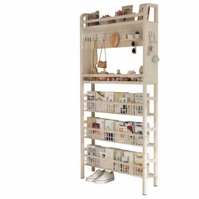 브릿지웨이 틈새수납장 무타공 책장 다용도 벽면걸이, 화이트